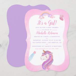 Süße Wasserfarbe Regenbogen Einhorn Baby Mädchen D Einladung