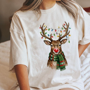 Süße Wasserfarbe-Rentiere mit Weihnachtslichtern Tri-Blend Shirt