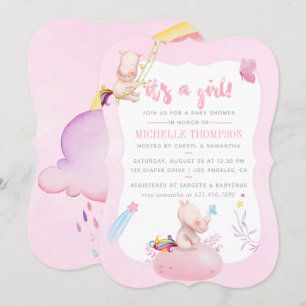 Süße Wasserfarbe Rhino Einhorn Baby Mädchen Shower Einladung