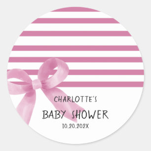 Süße Wasserfarbe Rosa Schleife Baby Shower Runder Aufkleber
