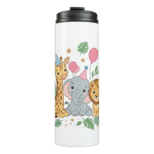 Süße Wasserfarbe-Safari-Tiere-Geburtstagsfeier-Kin Thermosbecher