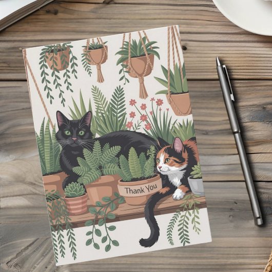 Süße Wasserfarbe-Script-Botanik-Katze Dankeskarte