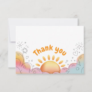 Süße Wasserfarbe Sonne und Glitzer Doodle Dankeskarte