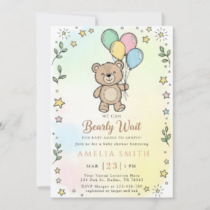 Süße Wasserfarbe-Teddybär-Illustration Babyshower Einladung