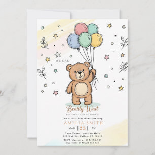 Süße Wasserfarbe-Teddybär-Illustration Babyshower Einladung
