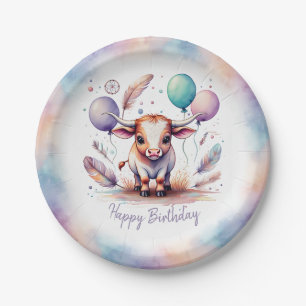 Süße Wasserfarbe Texas Longhorn Ballons Geburtstag Pappteller