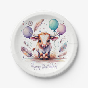 Süße Wasserfarbe Texas Longhorn Ballons Geburtstag Pappteller
