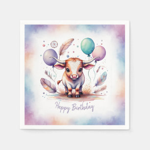 Süße Wasserfarbe Texas Longhorn Ballons Geburtstag Serviette