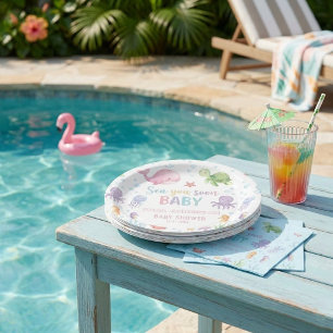 Süße Wasserfarbe Unter dem Meer Baby-Party Pappteller