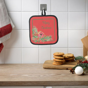 Süße Wasserfarbe-Vogelhaus-Weihnachtsfeier Topflappen