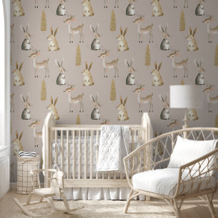 Süße Wasserfarbe-Waldtiere-Boho-Kinderzimmer Tapete