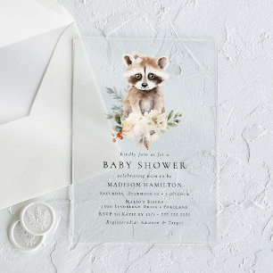 Süße Wasserfarbe-Waschbär-Winter-Baby-Party Acryleinladungen