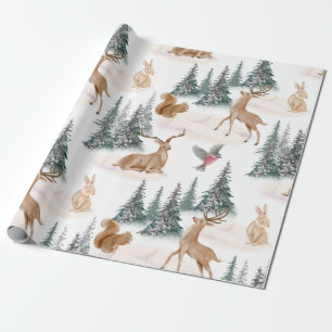 Süße Wasserfarbe Weihnachten Schnee Waldtiere Geschenkpapier