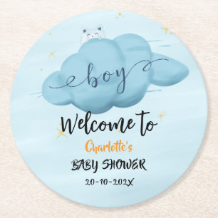 Süße Wasserfarbe-Wolken-Baby-Jungen-Shower Runder Pappuntersetzer