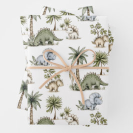 Süße Wasserfarben-Baby-Dinosaurier Geschenkpapier Set