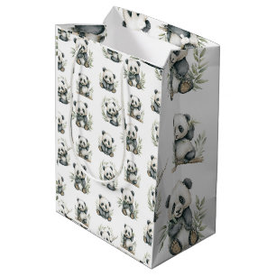 Süße Wasserfarben-Baby-Pandas beim Bambus-Essen Mittlere Geschenktüte