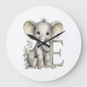 Süße Wasserfarben-Babytiere mit Alphabet-Buchstabe Große Wanduhr