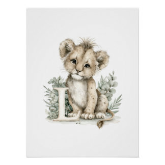 Süße Wasserfarben-Babytiere mit Alphabet-Buchstabe Poster