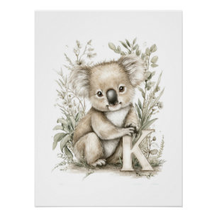 Süße Wasserfarben-Babytiere mit Alphabet-Buchstabe Poster