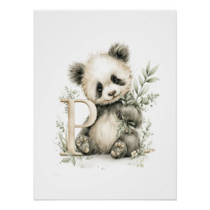 Süße Wasserfarben-Babytiere mit Alphabet-Buchstabe Poster