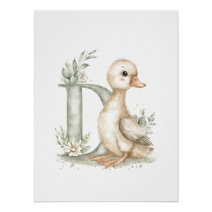 Süße Wasserfarben-Babytiere mit Alphabet-Buchstabe Poster