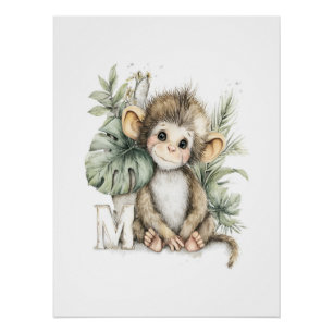 Süße Wasserfarben-Babytiere mit Alphabet-Buchstabe Poster