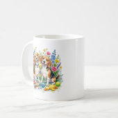 Süße Wasserfarben-Beagles in Blumen Kaffeetasse (Vorderseite Links)
