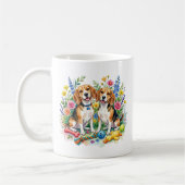 Süße Wasserfarben-Beagles in Blumen Kaffeetasse (Links)