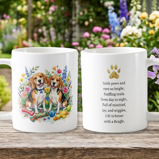 Süße Wasserfarben-Beagles in Blumen Kaffeetasse