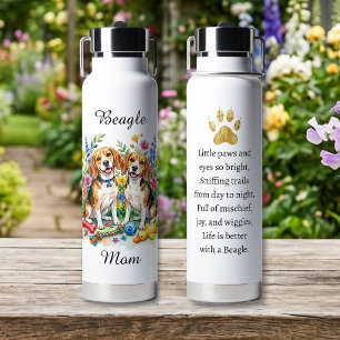 Süße Wasserfarben-Beagles in Blumen Personalisiert Trinkflasche
