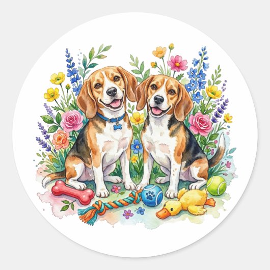 Süße Wasserfarben-Beagles Runder Aufkleber (Vorderseite)