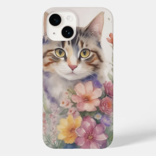 Süße Wasserfarben-Blumenkatze Case-Mate iPhone 14 Hülle