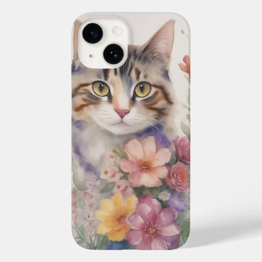 Süße Wasserfarben-Blumenkatze Case-Mate iPhone Hülle (Rückseite)