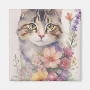 Süße Wasserfarben-Blumenkatze Magnet