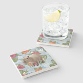 Süße Wasserfarben-Capybara-Tier-Illustration Steinuntersetzer (Seitenansicht)