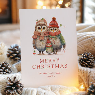 Süße Wasserfarben-Eulenfamilie Weihnachten