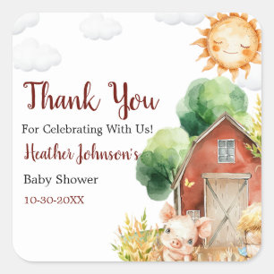 Süße Wasserfarben-Farm-Baby-Party Quadratischer Aufkleber