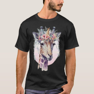 Süße Wasserfarben-Giraffe-Blumenkrone-Safari-Tier T-Shirt