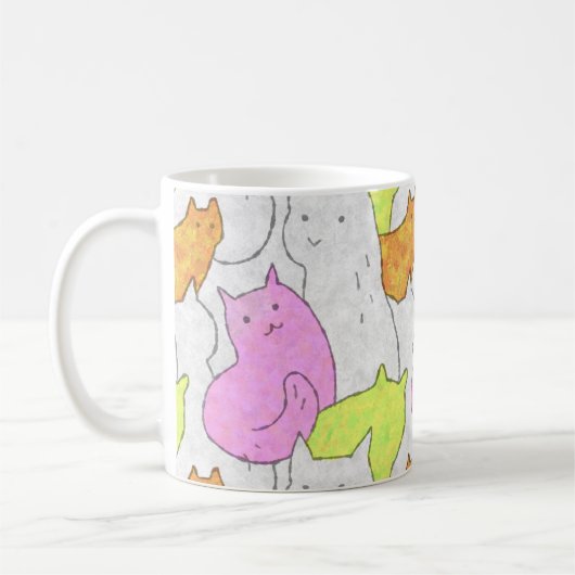 Süße Wasserfarben-Katzen-Doodle-Muster Kaffeetasse (Links)