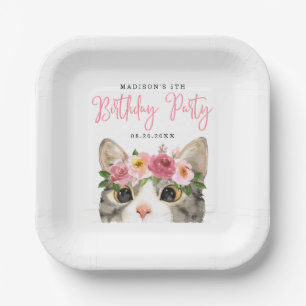 Süße Wasserfarben-Kitty-Geburtstagsfeier Pappteller