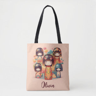 Süße Wasserfarben-Kokeshi-Puppen Erröten Tasche