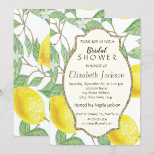 Süße Wasserfarben-Limonen, Gold-Glitter-Rahmen Einladung
