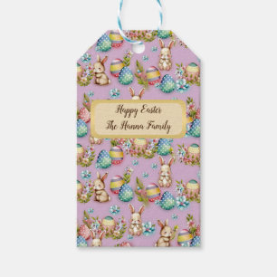 Süße Wasserfarben-Oster-Eier, Hase und Floral Geschenkanhänger