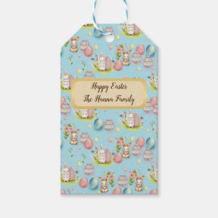 Süße Wasserfarben-Oster-Eier, Hase und Floral Geschenkanhänger