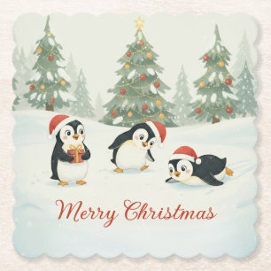 Süße Wasserfarben-Pinguine Weihnachtswald Untersetzer