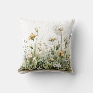 Süße Wasserfarben von Wildblumen und Gräsern Kissen