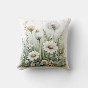 Süße Wasserfarben von Wildblumen und Gräsern Kissen