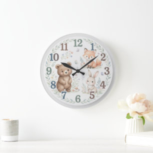 Süße Wasserfarben-Waldfreunde-Bildungsuhr Große Wanduhr