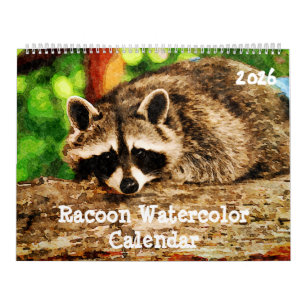 Süße Wasserfarben-Waschbär-Wildtier-Malerei-Kunst Kalender