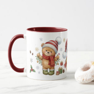 Süße Wasserfarben-Winter-Teddybär-Kaffeetasse Tasse